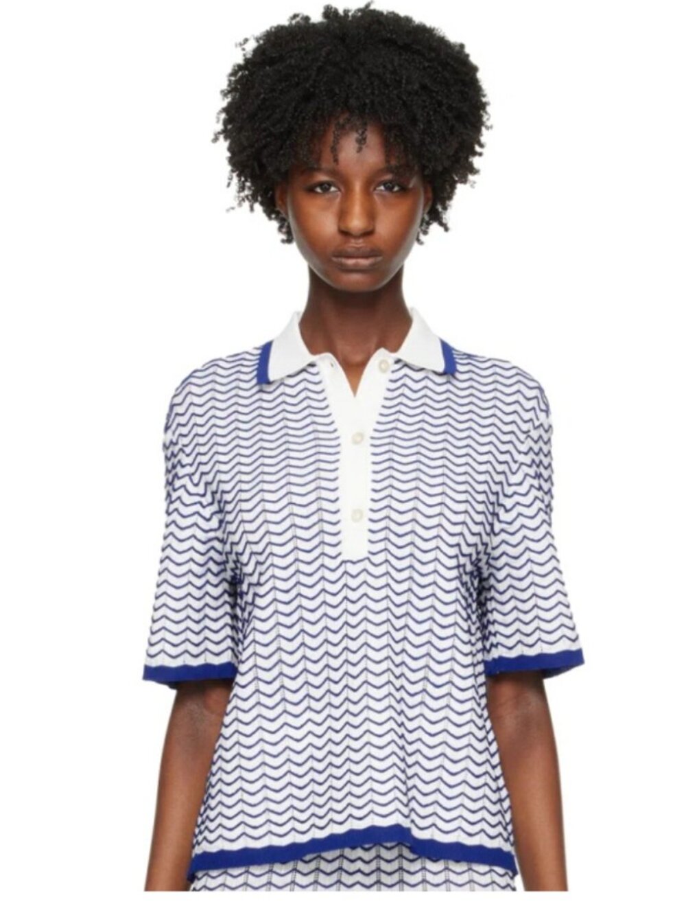 REMAIN BIRGER CHRISTENSEN - Women's Wave Knit Polo Top In Bright White Comb